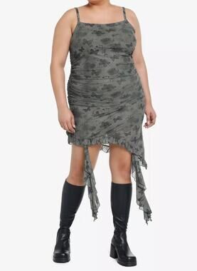 Thorn & Fable Green Butterflies & Flowers Asymmetrical Dress NEW 3X grunge